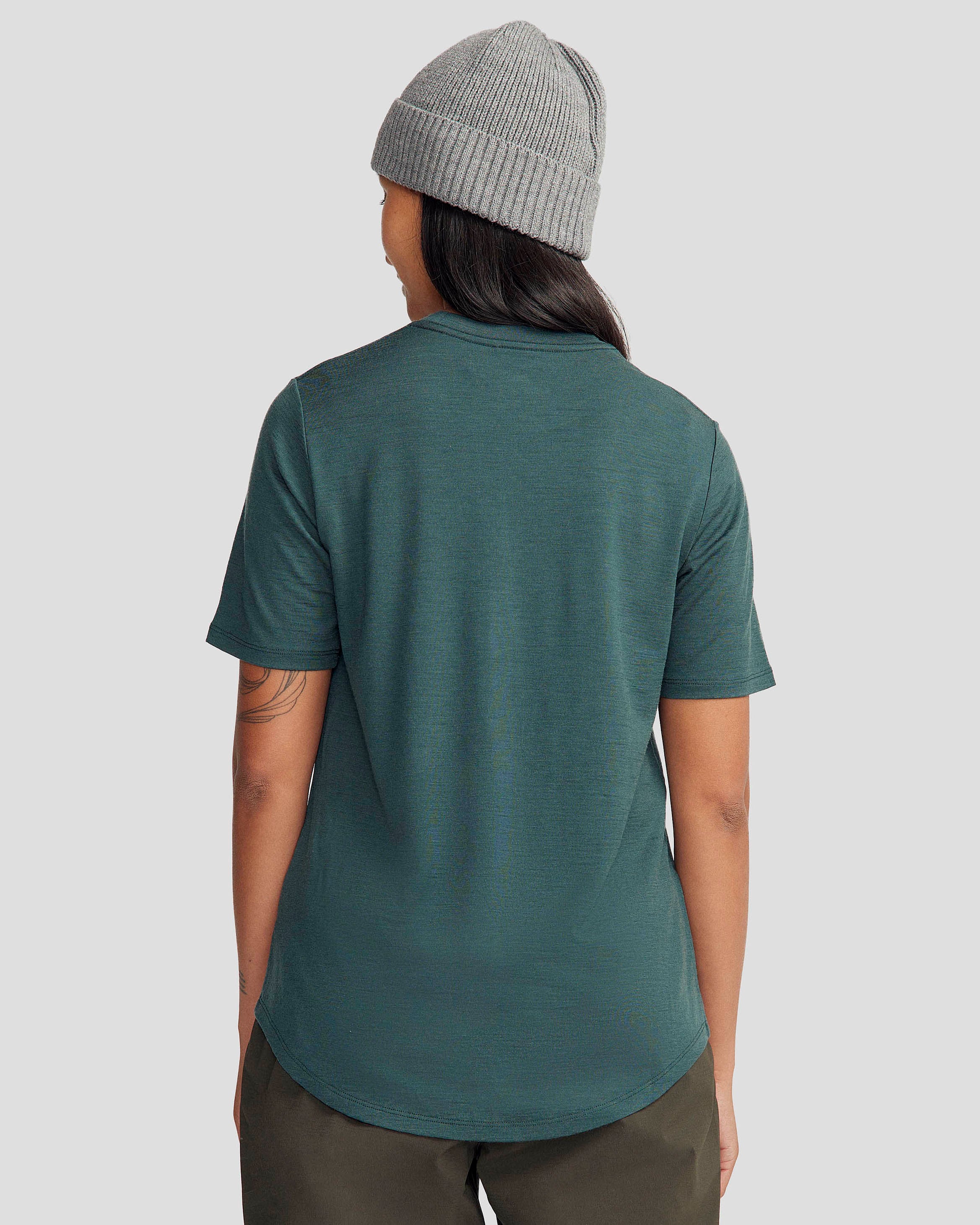 Women's 100% Merino Short Sleeve Crew Top - Deep Forest - Image 3