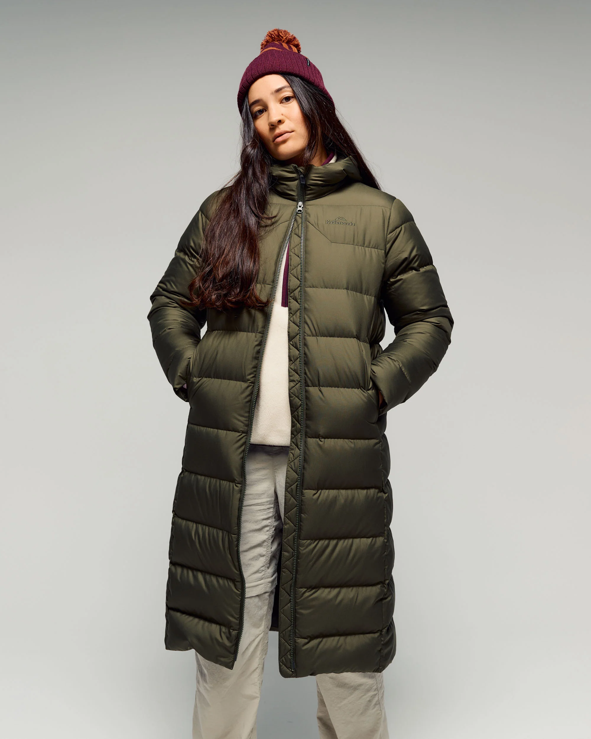 Women's Epiq Down Hooded Long Parka v2 - Light Moss - Image 3
