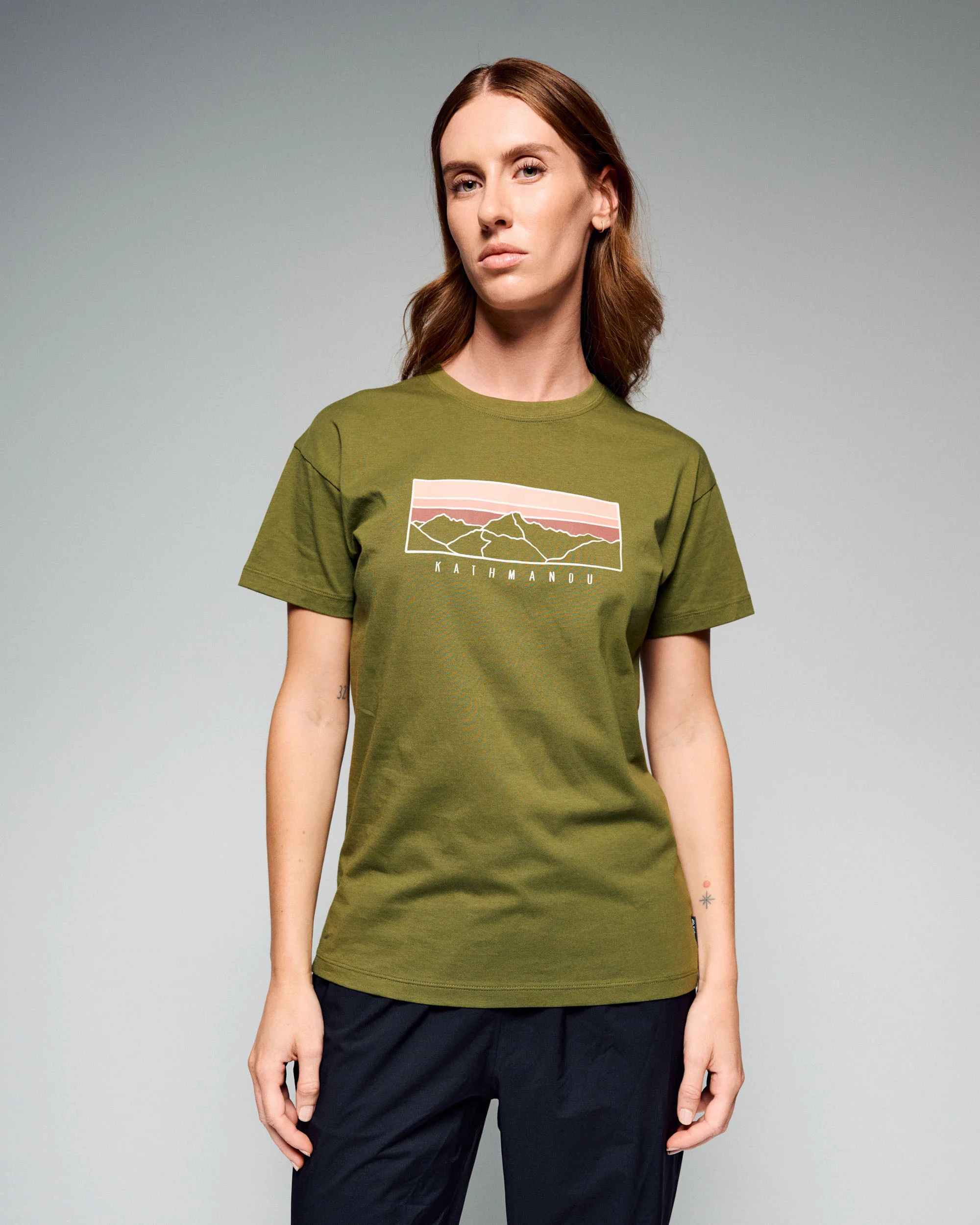 Women's Mountain Sunset Organic Cotton T-shirt - Dark Fern - Image 2