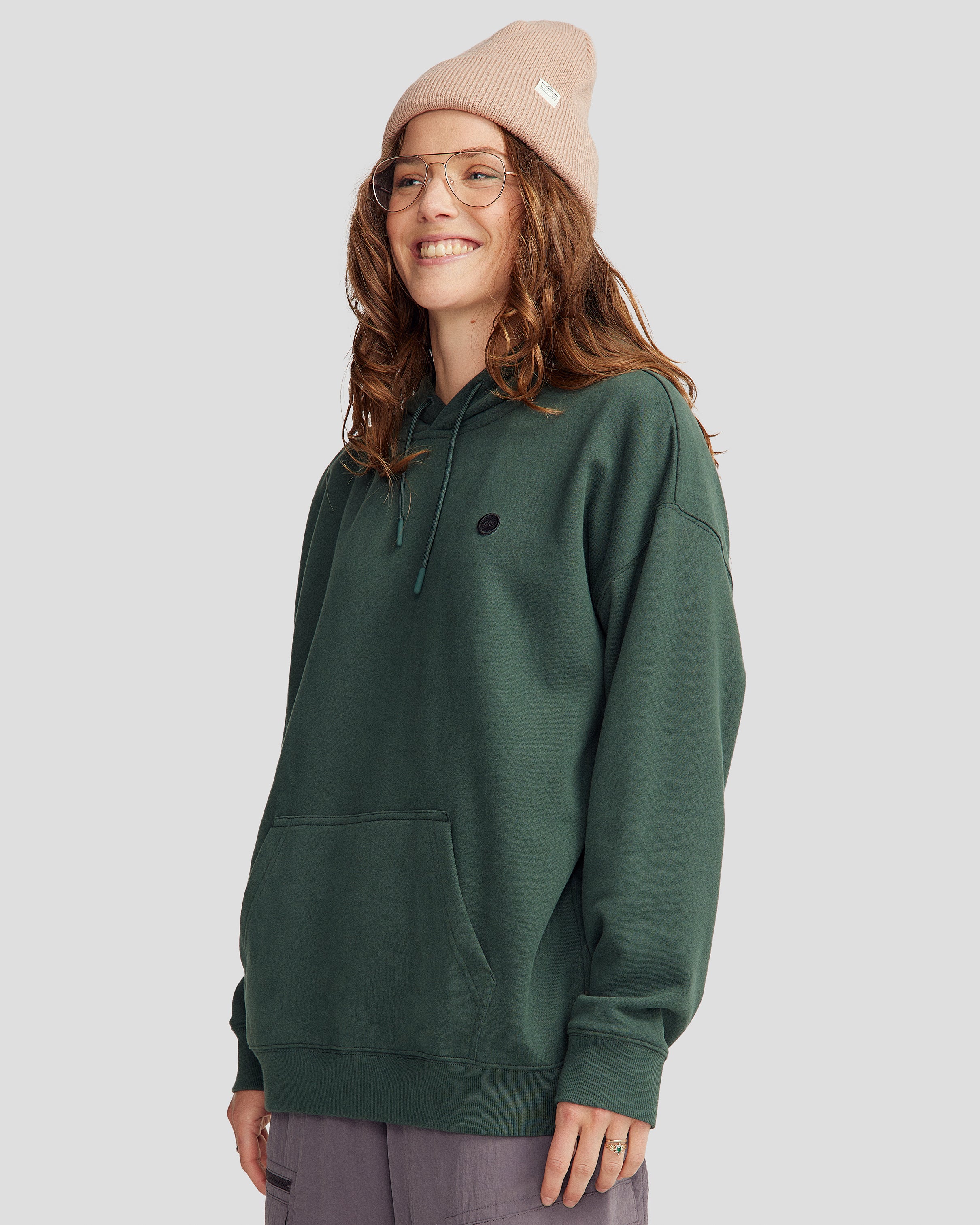 Women's Peak Badge Slouchy Brushed Hoodie - Deep Forest - Image 3
