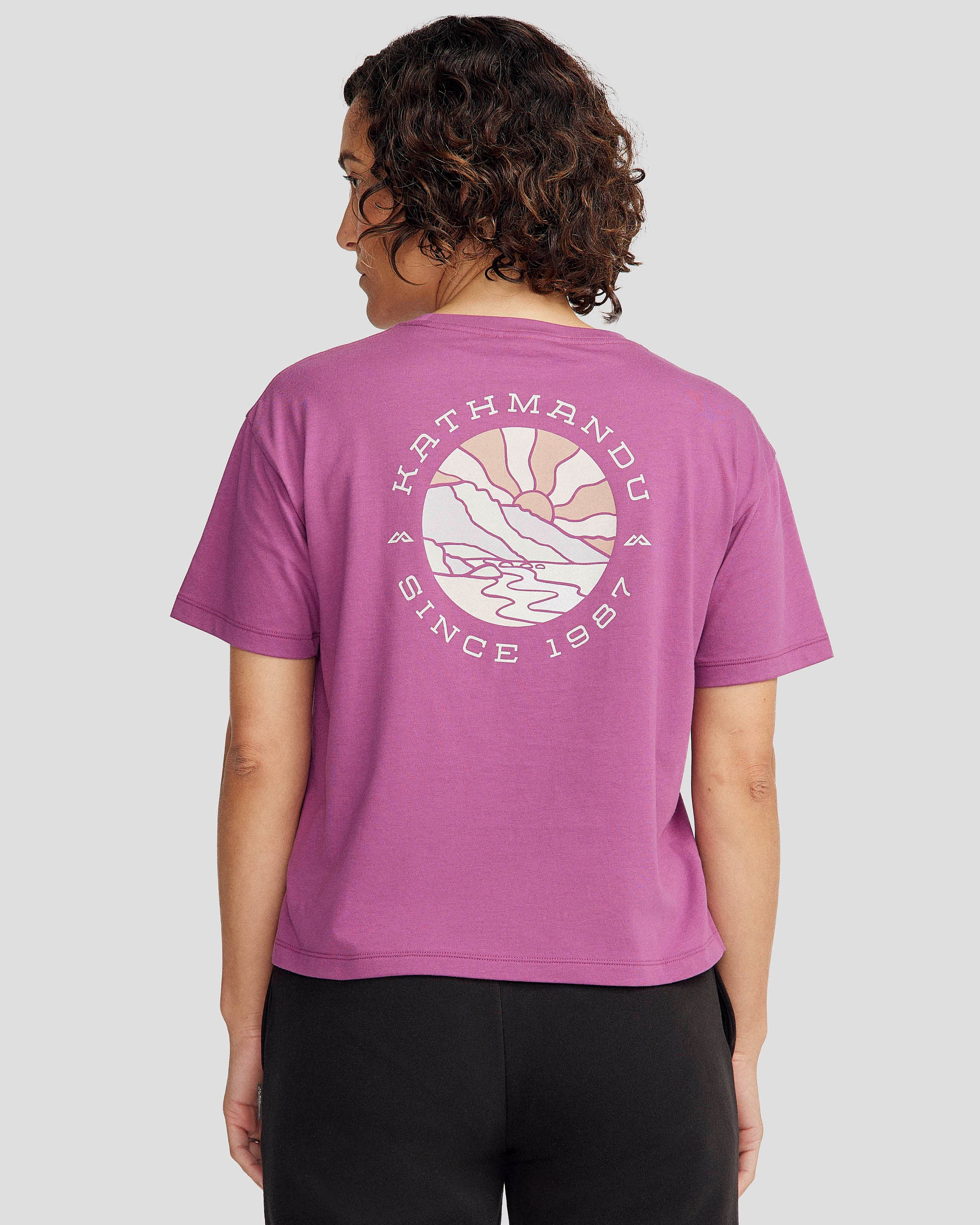 Women's Kathmandu Logo Sunburst Organic Cotton T-shirt - Washed Berry - Image 3