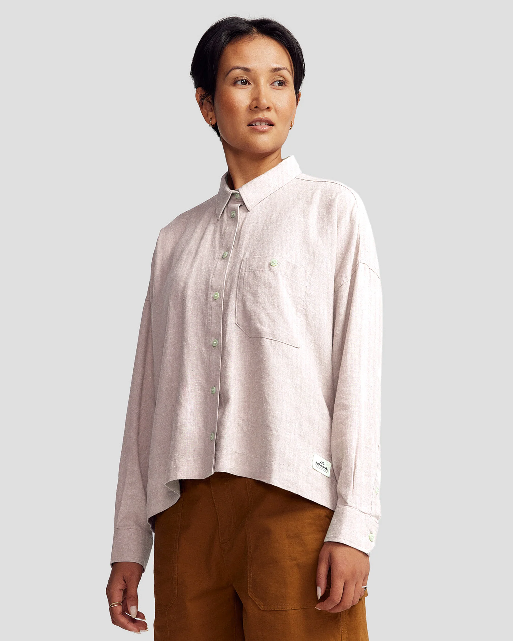 Women’s Weekend Natural Long Sleeve Shirt  -  Shroom Stripe - Image 2