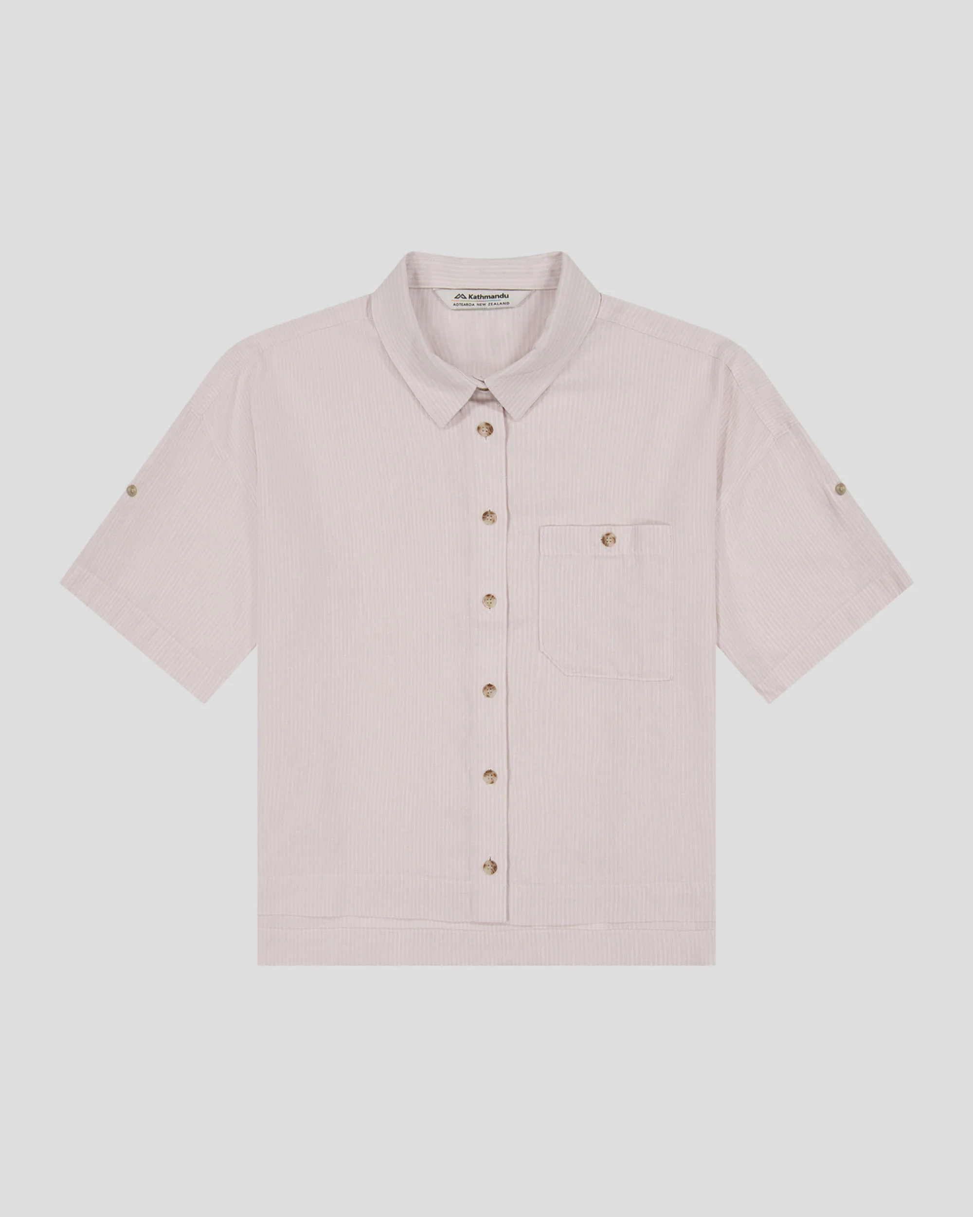 Women’s Weekend Natural Short Sleeve Shirt -  Shroom Stripe - Image 4