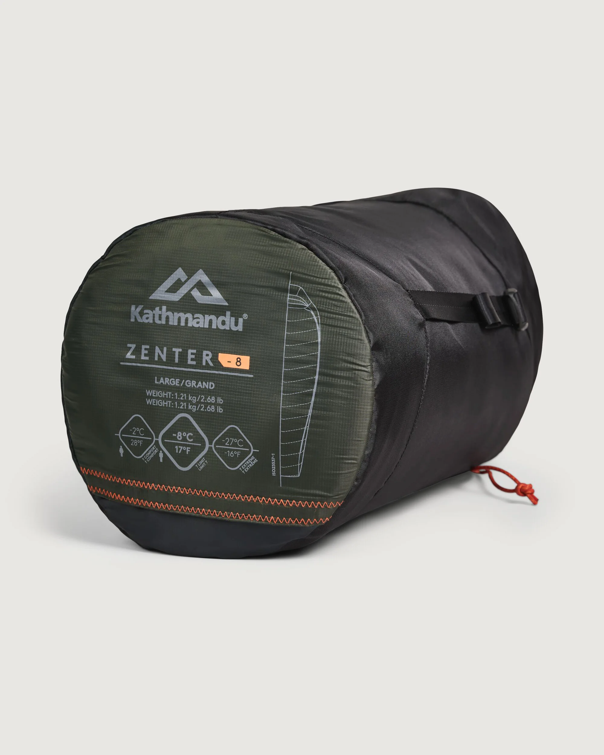 Zenter -8°C Down Sleeping Bag - Large - Dark Moss/Black Stingray - Image 6